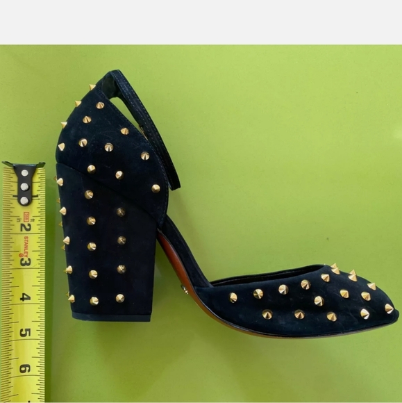 Schutz Black Gold Spike Studs Heels 10 - Picture 16 of 16